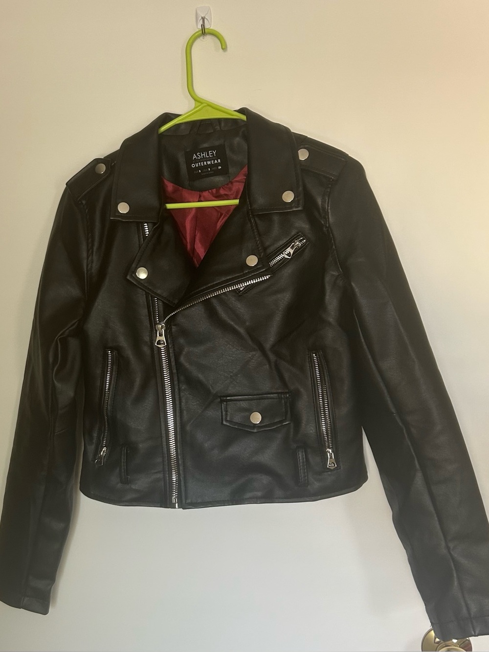 Ashley By 26 International S Women’s Black Faux Leather Moto Jacket Red Lining